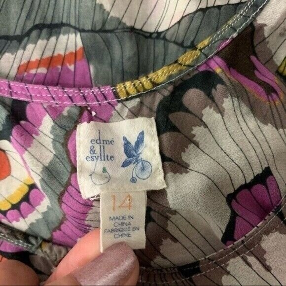 Anthropologie Edme Esyllte Boho Pleated Abstract Floral Sleeveless Blouse 14 - Picture 5 of 6